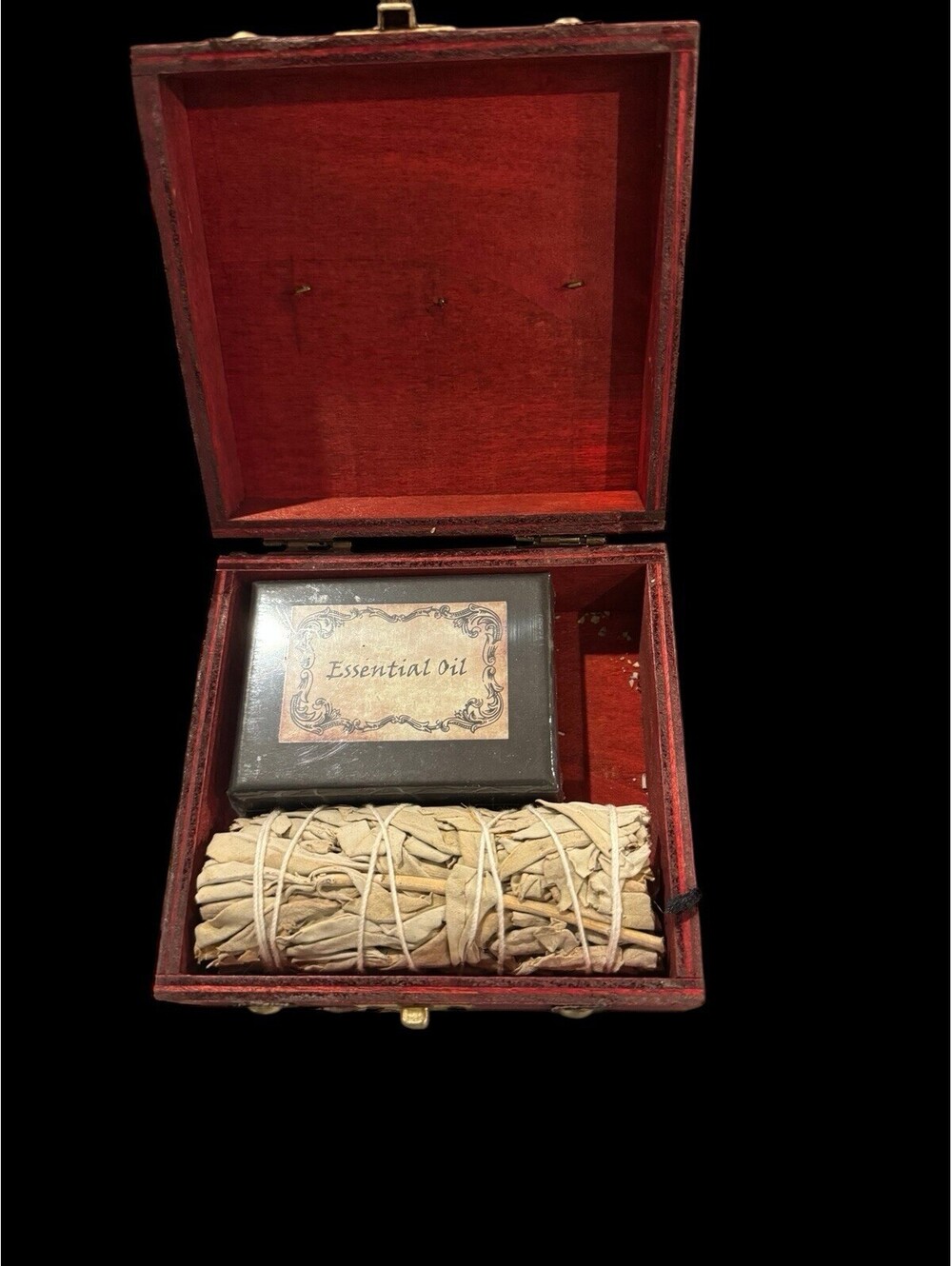NEW Unique Sage Burning Essential Oil Crystal Kit. Spiritual Wicca. Wood Box